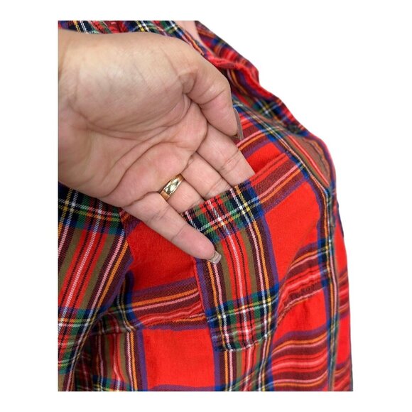 Old Navy Women Orange Plaid Long Sleeve Button-Down Shirt SZ L Classic Holidays - Picture 11 of 15